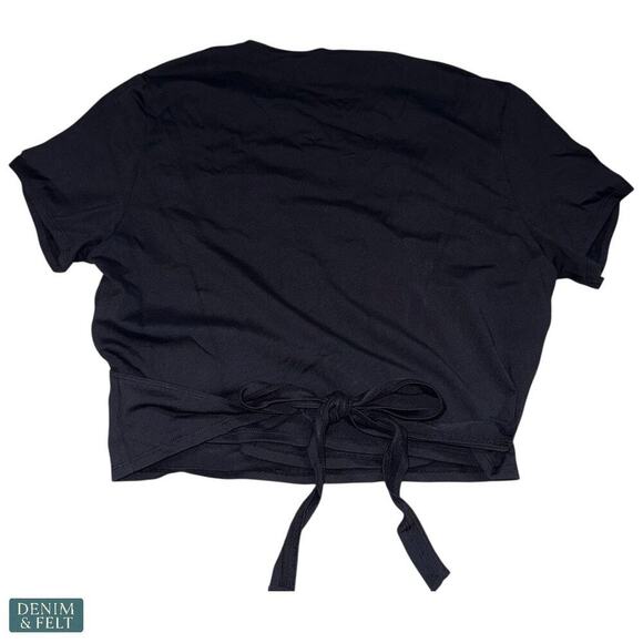 Halara Black V Neck Short Sleeve Wrap Tie Back Cropped Athletic Top Size XL NEW - Picture 7 of 9